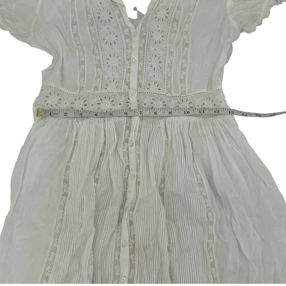 DOEN Dress Medium White Like New Eyelet Lace Maxi Bohemian Button Front Cotton - Picture 4 of 5